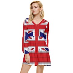 Union Jack Flag Uk Patriotic Tiered Long Sleeve Mini Dress by Celenk