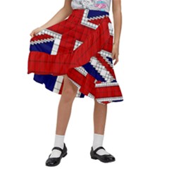 Union Jack Flag Uk Patriotic Kids  Ruffle Flared Wrap Midi Skirt