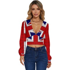 Union Jack Flag Uk Patriotic Long Sleeve Deep-v Velour Top by Celenk