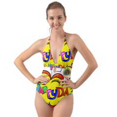 Happy Happiness Child Smile Joy Halter Cut-out One Piece Swimsuit by Celenk