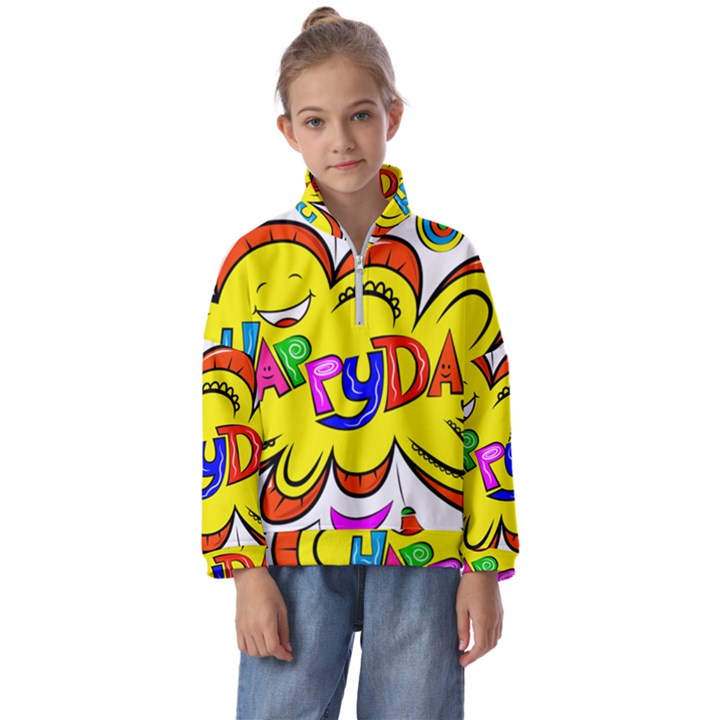 Happy Happiness Child Smile Joy Kids  Half Zip Hoodie