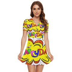 Happy Happiness Child Smile Joy V-neck High Waist Chiffon Mini Dress by Celenk