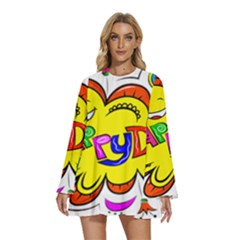 Happy Happiness Child Smile Joy Round Neck Long Sleeve Bohemian Style Chiffon Mini Dress by Celenk