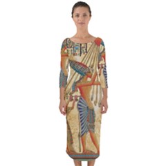 Egyptian Man Sun God Ra Amun Quarter Sleeve Midi Bodycon Dress