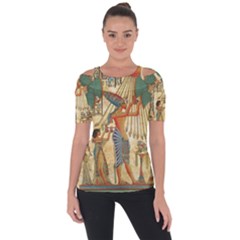 Egyptian Man Sun God Ra Amun Shoulder Cut Out Short Sleeve Top