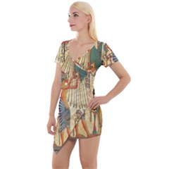 Egyptian Man Sun God Ra Amun Short Sleeve Asymmetric Mini Dress