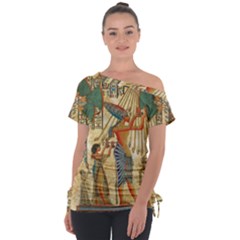 Egyptian Man Sun God Ra Amun Off Shoulder Tie-Up Tee