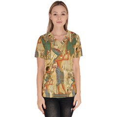 Egyptian Man Sun God Ra Amun Women s V-Neck Scrub Top