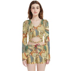 Egyptian Man Sun God Ra Amun Velvet Wrap Crop Top and Shorts Set