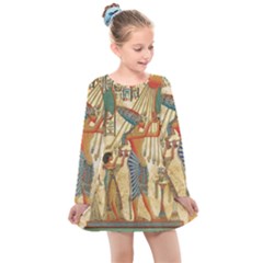 Egyptian Man Sun God Ra Amun Kids  Long Sleeve Dress