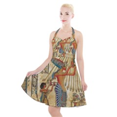 Egyptian Man Sun God Ra Amun Halter Party Swing Dress  by Celenk