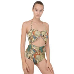 Egyptian Man Sun God Ra Amun Scallop Top Cut Out Swimsuit