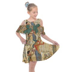 Egyptian Man Sun God Ra Amun Kids  Shoulder Cutout Chiffon Dress by Celenk