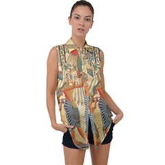 Egyptian Man Sun God Ra Amun Sleeveless Chiffon Button Shirt