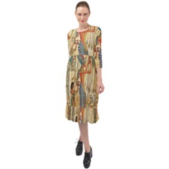 Egyptian Man Sun God Ra Amun Ruffle End Midi Chiffon Dress