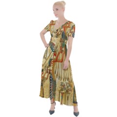 Egyptian Man Sun God Ra Amun Button Up Short Sleeve Maxi Dress