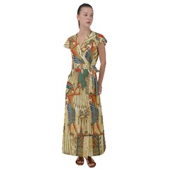 Egyptian Man Sun God Ra Amun Flutter Sleeve Maxi Dress