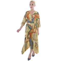 Egyptian Man Sun God Ra Amun Quarter Sleeve Wrap Front Maxi Dress