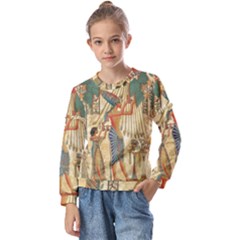 Egyptian Man Sun God Ra Amun Kids  Long Sleeve Tee with Frill 