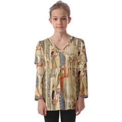 Egyptian Man Sun God Ra Amun Kids  V Neck Casual Top by Celenk