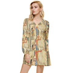 Egyptian Man Sun God Ra Amun Tiered Long Sleeve Mini Dress by Celenk