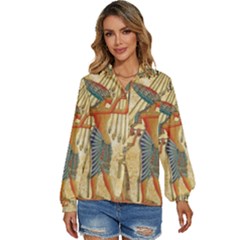 Egyptian Man Sun God Ra Amun Women s Long Sleeve Button Down Shirt