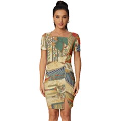 Egyptian Man Sun God Ra Amun Fitted Knot Split End Bodycon Dress by Celenk