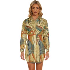 Egyptian Man Sun God Ra Amun Womens Long Sleeve Shirt Dress