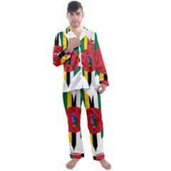 Heart Love Flag Antilles Island Men s Long Sleeve Satin Pajamas Set