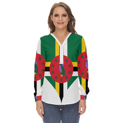 Heart Love Flag Antilles Island Zip Up Long Sleeve Blouse by Celenk