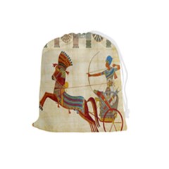 Egyptian Tutunkhamun Pharaoh Design Drawstring Pouch (large) by Celenk