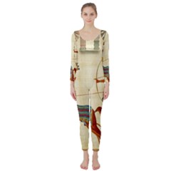 Egyptian Tutunkhamun Pharaoh Design Long Sleeve Catsuit by Celenk