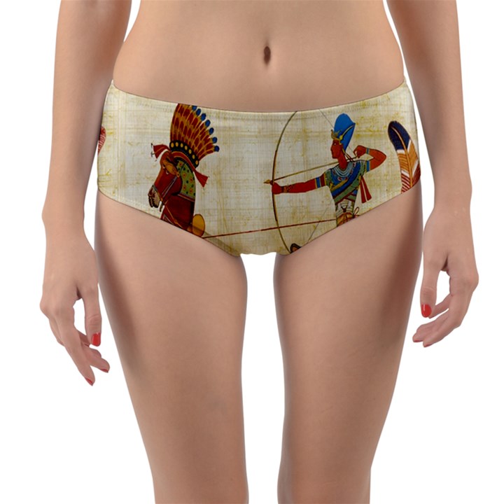 Egyptian Tutunkhamun Pharaoh Design Reversible Mid-Waist Bikini Bottoms