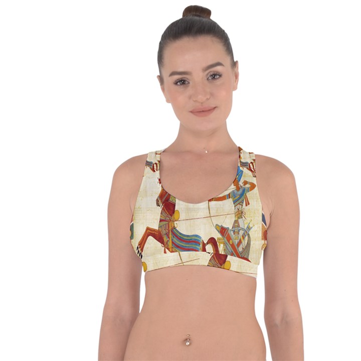 Egyptian Tutunkhamun Pharaoh Design Cross String Back Sports Bra