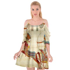 Egyptian Tutunkhamun Pharaoh Design Cutout Spaghetti Strap Chiffon Dress by Celenk