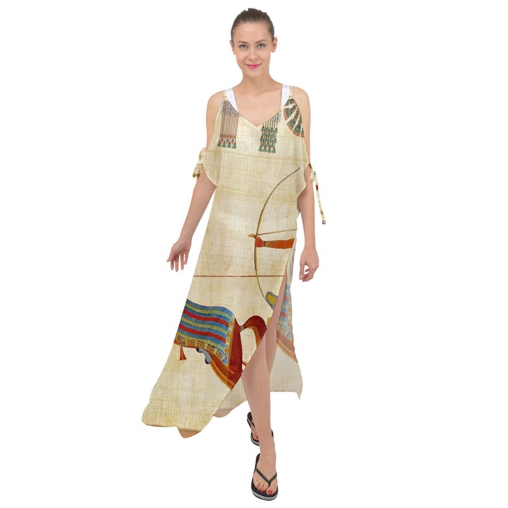 Egyptian Tutunkhamun Pharaoh Design Maxi Chiffon Cover Up Dress