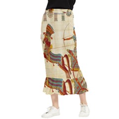 Egyptian Tutunkhamun Pharaoh Design Maxi Fishtail Chiffon Skirt by Celenk