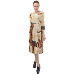 Egyptian Tutunkhamun Pharaoh Design Ruffle End Midi Chiffon Dress by Celenk