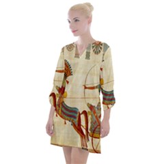 Egyptian Tutunkhamun Pharaoh Design Open Neck Shift Dress by Celenk