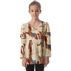 Egyptian Tutunkhamun Pharaoh Design Kids  V Neck Casual Top by Celenk