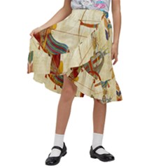 Egyptian Tutunkhamun Pharaoh Design Kids  Ruffle Flared Wrap Midi Skirt by Celenk