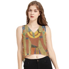 Egyptian Tutunkhamun Pharaoh Design V-neck Cropped Tank Top by Celenk