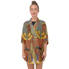 Egyptian Tutunkhamun Pharaoh Design Half Sleeve Chiffon Kimono by Celenk