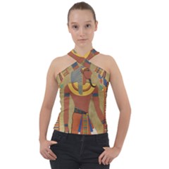 Egyptian Tutunkhamun Pharaoh Design Cross Neck Velour Top by Celenk