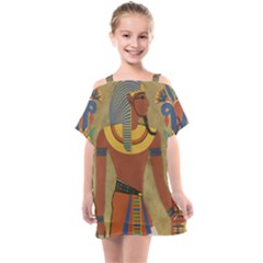 Egyptian Tutunkhamun Pharaoh Design Kids  One Piece Chiffon Dress by Celenk