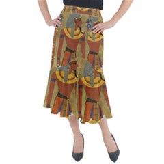 Egyptian Tutunkhamun Pharaoh Design Midi Mermaid Skirt by Celenk