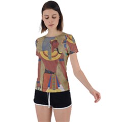 Egyptian Tutunkhamun Pharaoh Design Back Circle Cutout Sports Tee by Celenk