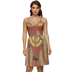 Egyptian Tutunkhamun Pharaoh Design V-neck Pocket Summer Dress 