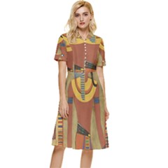 Egyptian Tutunkhamun Pharaoh Design Button Top Knee Length Dress by Celenk