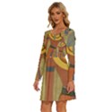 Egyptian Tutunkhamun Pharaoh Design Long Sleeve Wide Neck Velvet Dress View2